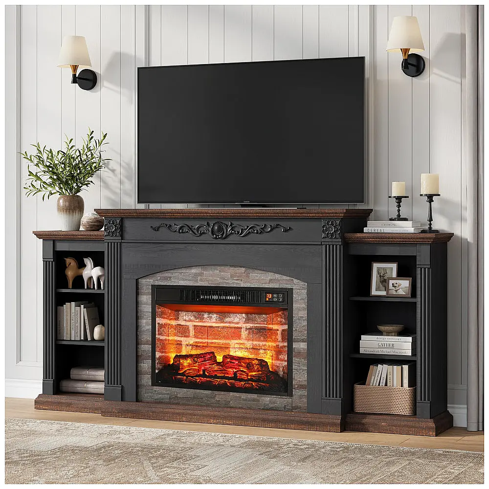 Lareira Elétrica J-yaamiZz 183x91cm 1600W Rack TV 80pol Chamas LED 110V