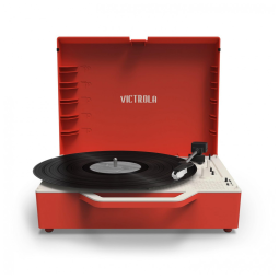 Toca Discos 3 Velocidades, Mesa Giratória Bluetooth Acionada por Correia e Radiador de Graves Integrado, Victrola Re Spin, Vermelho