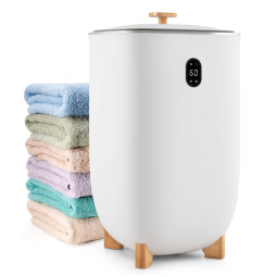 Aquecedor de Toalha Elétrico 35L com Porta Aromas, Modo de Secagem e Temporizador de 20-90 Minutos, 110V, Tangkula, Branco e Marrom