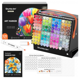 Kit de Canetas Profissionais com Base em Pé e Pontas Duplas, 120 Peças, Shuttle Art