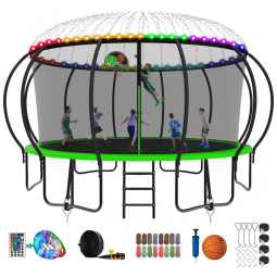 Cama Elastica Capacidade até 635 kg, Tamanho 4,2 Metros com Luz LED e Cesta de Basquete, SKYUP, Verde