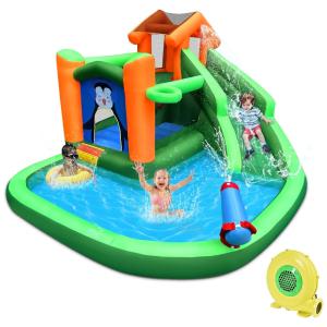 Parque Aquático Inflável BESTPARTY com Casa de Pula-Pula e Parede de Escalada - Diversão Aquática Garantida para Crianças