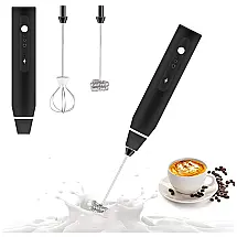 Espumador Elétrico de Leite em Aço Inoxidável, Recarregável USB, JUN, Preto