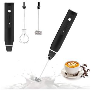 Espumador Elétrico de Leite em Aço Inoxidável, Recarregável USB, JUN, Preto