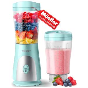 Liquidificador para Vitaminas 440mL com Copo de Viagem e Tampa para Shakes, 110V, Mueller, Azul