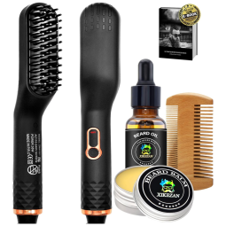 Kit para Barba Profissional Portátil com Cera, Pente e Escova Alisadora, 5 Itens, 110V, XIKEZAN, Preto
