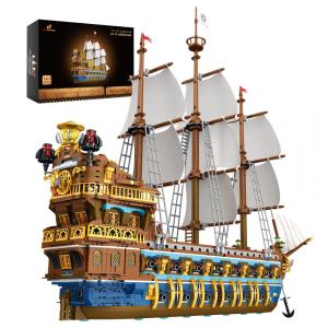 Kit de Construção Navio da Frota Real com Design em Camadas e 3162 Peças, JMBricklayer, Marrom