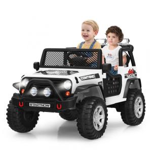 Kids Carro, Carrinho Elétrico Infantil Off Road a Bateria 12V 2 Assentos com 2 Velocidades e MP3, COSTZON, Branco