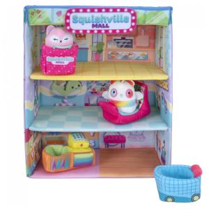 Kit 2 Pelúcias Squishmallows de 5 cm PEI e RHIANNON com Playset para Crianças, Squishville SQM0161, Colorido