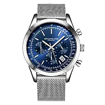 Relgio Masculino Crongrafo H975SS de 44mm, com Mostrador Azul e Pulseira em Prata Stuhrling