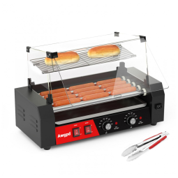 Máquina de Salsicha Hot Dog Awgpd, 12 hot dogs e 5 rolos antiaderentes, com tampa de vidro, bandeja coletora, controle de temperatura duplo
