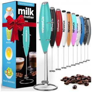 Espumador Elétrico de Leite em Aço Inoxidável a Bateria com Suporte, POWERLIX Aqua, Azul