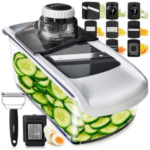 Fatiador e Ralador de Legumes e Vegetais Manual com Recipiente, Aço Inoxidável, FULLSTAR, Branco