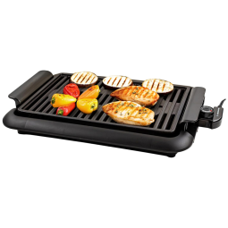 Churrasqueira Elétrica OVENTE com Superfície Antiaderente de 38x25 cm, 1200W, Controle de Temperatura, Placa de Grelhar e Bandeja de