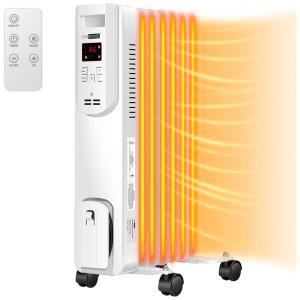 VIVOHOME Aquecedor Elétrico a Óleo com Termostato Ajustável, Time de 12H e 3 Níveis, 1500W, 110V, Branco