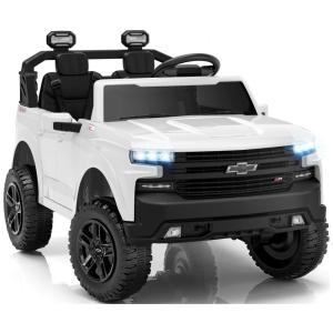 Carro Elétrico Infantil Chevrolet Silverado 24V Branco 2 Lugares com Controle Remoto, Bluetooth, Luzes LED e Cinto de Segurança