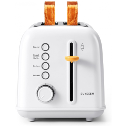 Torradeira 2 Fatias BUYDEEM DT620 Inox Branco Ártico Retro, 7 Níveis, Slots Largos, Função Bagel/Muffin, Bandeja Migalhas, 900W, 110V