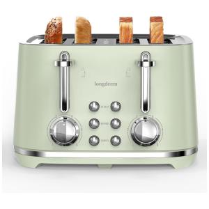 Torradeira Elétrica Retro 4 Fatias com 6 Níveis de Tostagem, 110V 1500W, LONGDEEM, Verde