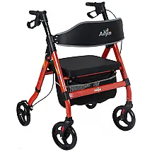 Aojin Andador Adulto Idoso com Apoio de Braço, Assento Acolchoado e Cesto, Suporta até 226 quilos, Vermelho
