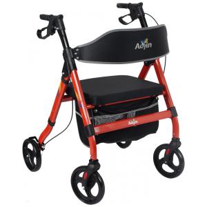 Aojin Andador Adulto Idoso com Apoio de Braço, Assento Acolchoado e Cesto, Suporta até 226 quilos, Vermelho