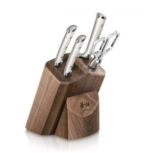 Conjunto de Facas em Aço Alemão com Bloco de Bancada, 5 Peças, Cangshan S1 série 1022568, Branco