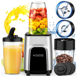 Liquidificador Portátil 600mL com Garrafa Esportiva, Copos e Tampas, 850W, 110v, KOIOS, Cinza
