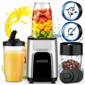 Liquidificador Portátil 600mL com Garrafa Esportiva, Copos e Tampas, 850W, 110v, KOIOS, Cinza