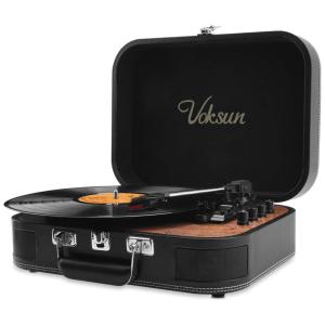 Vitrola Toca Discos 3 Velocidades, sem fio, com USB e Entrada AUX, 45 RPM, 110V, VOKSUN, AFDS28, Preto