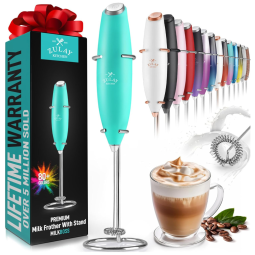 Mixer Espumador de Leite á Bateria, Aço Inoxidável, Turquesa, ZULAY KITCHEN Classic Milk Boss 12,500 RPM, Azul turquesa