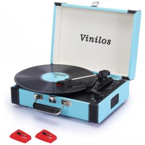 VINILOS ECS01 Vitrola, Toca Discos c, Plataforma 3 Velocidades, sem fio, 78 RPM, Azul