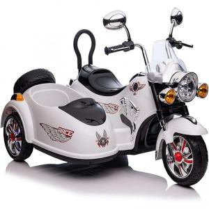 Moto Elétrica Infantil 2 acentos a Bateria 6V com Sons e Luzes, Idade Recomendada 3 a 6 Anos, BAIGOR, Branco