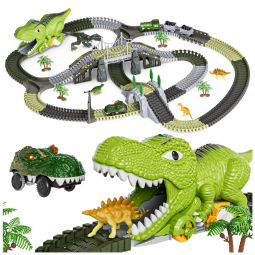 Pista de Corrida com 281 Peças, Tema de Dinossauros para Crianças Acima de 3 Anos, TUMAMA P01, Verde