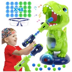 Jogo de Tiro ao Alvo Móvel de Dinossauros com 2 Lançadores LCD e 48 Bolas de Espuma para Crianças Acima de 3 Anos, EagleStone, Verde