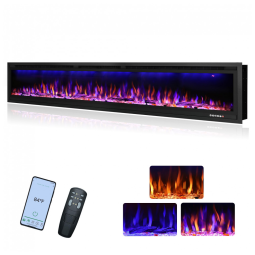 Lareira Elétrica de Embutir A44x219L com Controle Remoto e Temporizador, 110V 1500W, Rodalflame, Preta