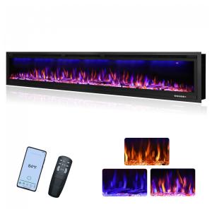 Lareira Elétrica de Embutir A44x219L com Controle Remoto e Temporizador, 110V 1500W, Rodalflame, Preta