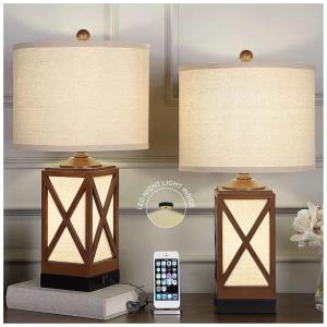 Kit 2 Luminárias de Mesa Vintage em Metal e Abajur de Tecido, AIDENOEY, Marrom