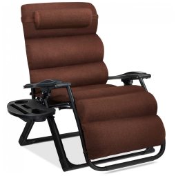 Cadeira Reclinável Ajustável Gravidade Zero com Mesa Lateral e Almofada Removível, Best Choice Products, Marrom