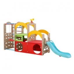 UNICOO Parque Infantil 10 em 1, Playset de Ginásio Indoor com Escorregador, Parede de Escalada, Escada, Balanço, Basquete