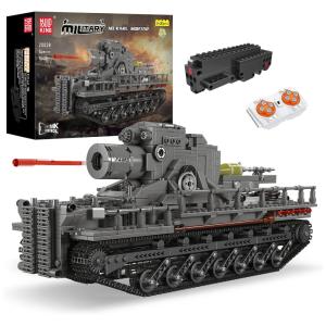 Kit de Construção Tanque Militar da 2º Guerra Mundial com 1648 Peças e Controle Remoto para Crianças e Adultos, Mould King, Cinza