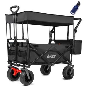 AUKAR Heavy Duty Garden Collapsible Wagon Carts Grey for Beach, Shopping, Picnic, Camping, Sports