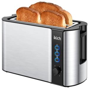 Torradeira Elétrica IKICH, 4 Fatias, 6 Níveis, Aço Inoxidável, Prata, Preto 110V