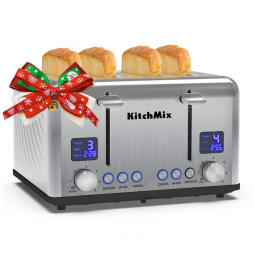 Torradeira Elétrica de 4 Fatias em Aço Inoxidável e Temporizador LCD, 110V 1650W, KitchMix, Prata