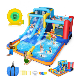 Parque Aquático Inflável, Escorregador Whubefy 4,57x3,04 metros para Crianças - Diversão Infinita com 9 em 1: Pula-Pula, Escorregador