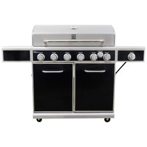 Churrasqueira a Gás 73.000 BTU com 6 Queimadores, 2 Portas e 1 Queimador Lateral em Aço Inoxidável, KENMORE PG A40602SRL, Preto