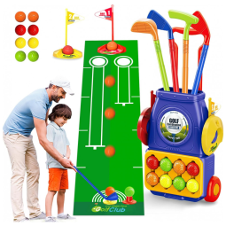 Conjunto de Tacos de Golfe Infantil com Bolas e Tapete para Crianças de 3 a 5 Anos, Mililier, Azul