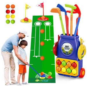 Conjunto de Tacos de Golfe Infantil com Bolas e Tapete para Crianças de 3 a 5 Anos, Mililier, Azul