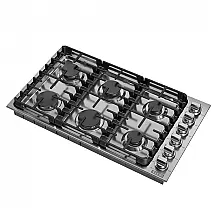 Cooktop a Gás 91cm Inox Empava 6 Queimadores SABAF Selados 21,1kW Dual Fuel GN/GLP Ignição Elétrica 110V