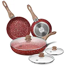 CSK Kit de Frigideiras Antiaderentes em Granito por Indução com Tampa, 3 Peças, KOCH SYSTEME CS 6 piece, Vermelho