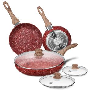 CSK Kit de Frigideiras Antiaderentes em Granito por Indução com Tampa, 3 Peças, KOCH SYSTEME CS 6 piece, Vermelho