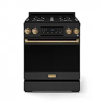 Fogão a gás GLP profissional 76cm Thor Kitchen Gordon Ramsay preto/bronze painel touch basculante convecção grelha contínua 129L 110V